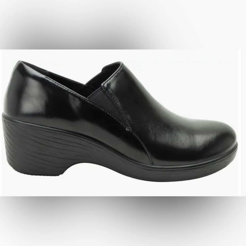 Alegria EMM-011 Black Leather Platform Clogs Slip On Comfort Work Shoes 39 8.5-9